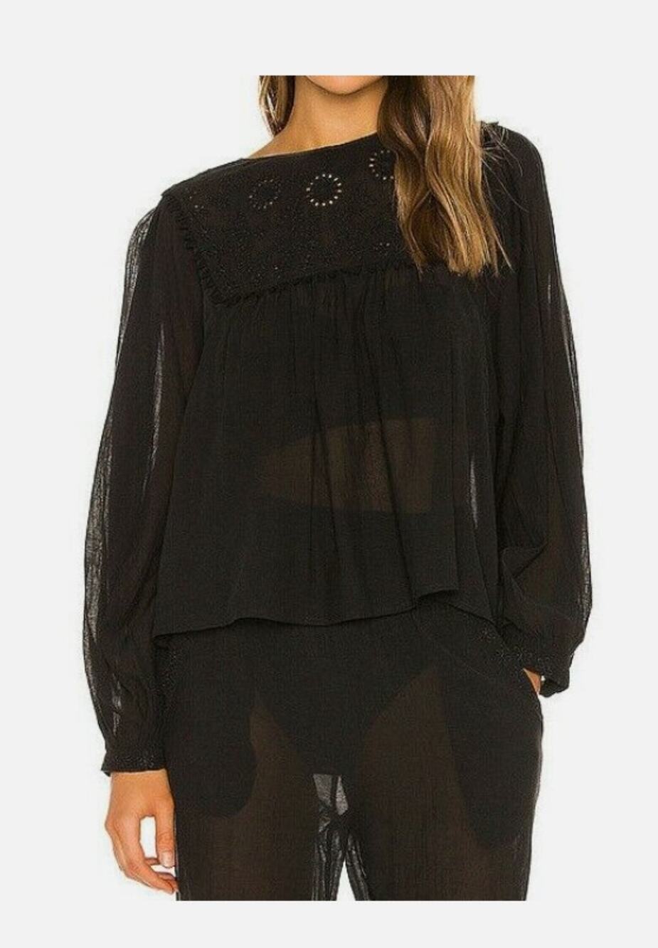 Free People Valencia Embroidered Eyelet Balloon Sleeve Blouse Women's sz. XS